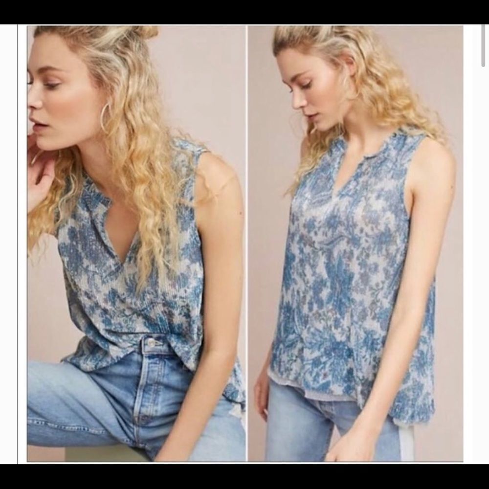 Anthropologie Vanessa Virginia Grand Cayman Metallic Floral Top